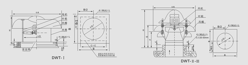 DWT系列低噪聲軸流屋頂通風機主要技術(shù)參數(shù)